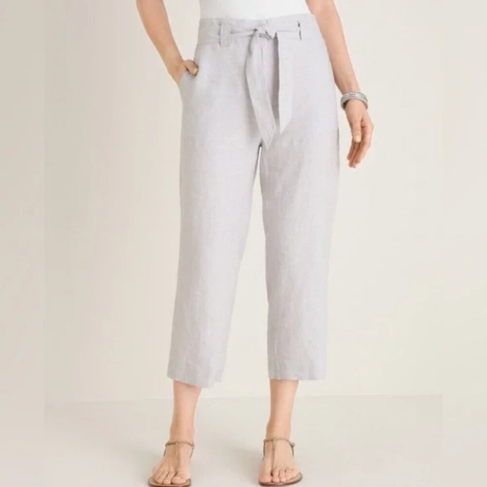 Chicos light gray cross dye linen crop pants size 2.5
